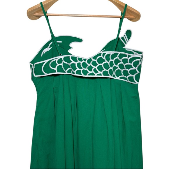 Commense Green Koi Fish Appliqué Midi Dress NWT XL Cotton Farm Rio Inspired - Picture 5 of 8